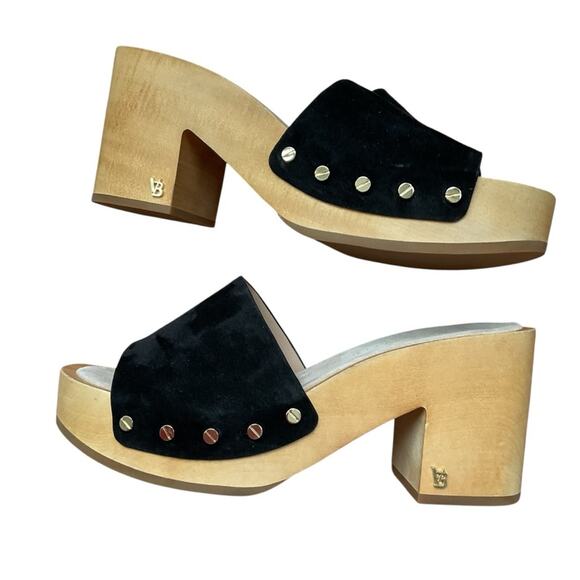 Veronica Beard Hannalee‎ Suede/Wood Clog Platform Sandal  Black 9 - Picture 2 of 8